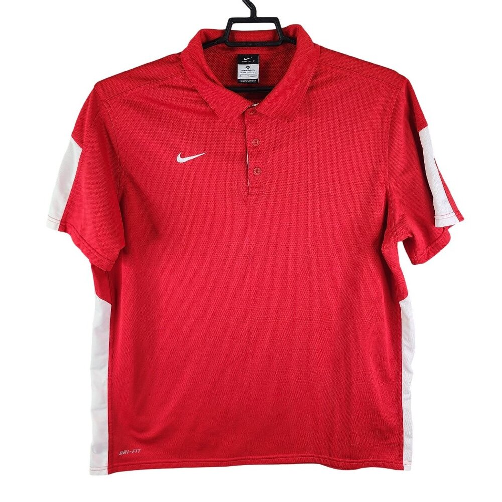 Men's Nike Dri-Fit Red Polo Shirt w/ White Side Short Sleeves Size XL